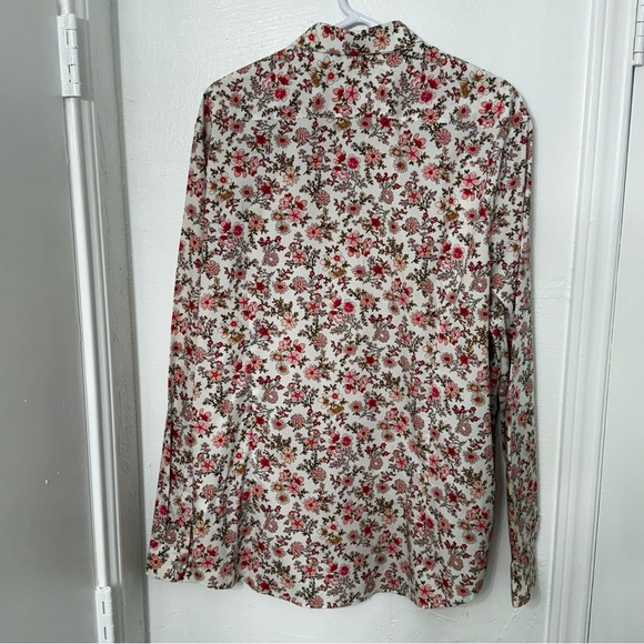 Express Slim 1MX Mens Collared Full Front Button Fitted Dress Shirt White Floral - Picture 5 of 5